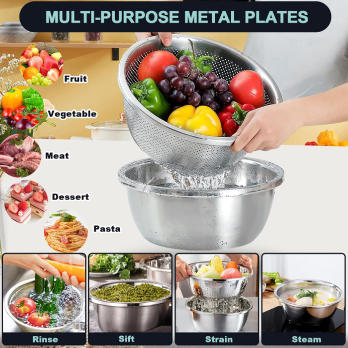 Stainless Steel Strainers for Rinsing & Draining - Set of 8+1 - Image 2