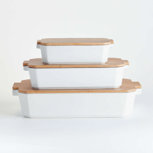 Baking Dishes with Bamboo Lids – Set of Oven-Safe Ceramic Containers