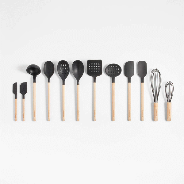 Crate & Barrel Wood & Black Silicone Utensils – Set of 10 - Image 4