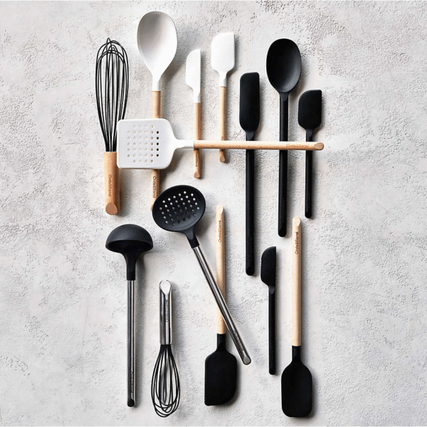 Crate & Barrel Wood & Black Silicone Utensils – Set of 10