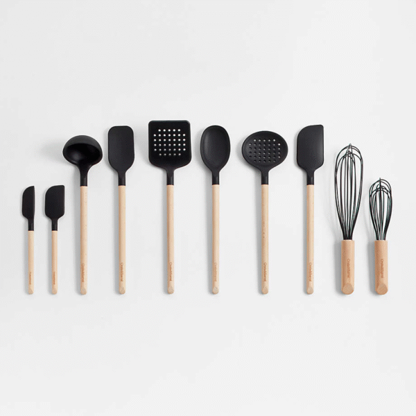 Crate & Barrel Wood & Black Silicone Utensils – Set of 10 - Image 5