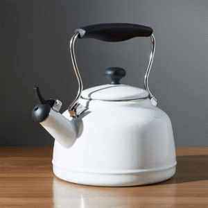 Vintage White Steel Enamel Tea Kettle – Classic & Durable